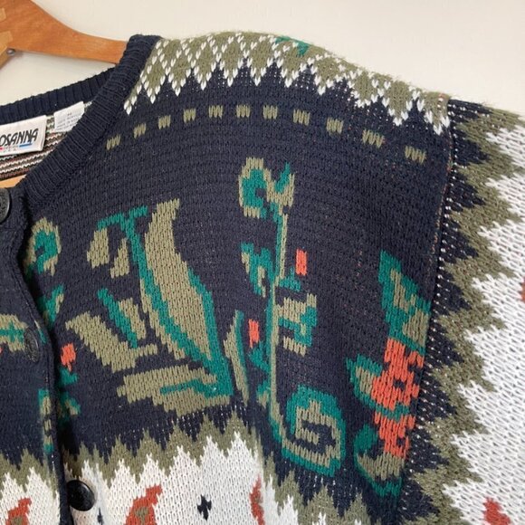 𝅺vintage Hosanna Floral Knit Grandma Sweater Cardigan Medium - Picture 3 of 5